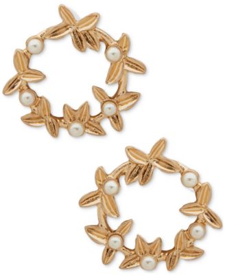 lonna & lilly - Gold-Tone Imitation Pearl Leaf Open Drop Earrings