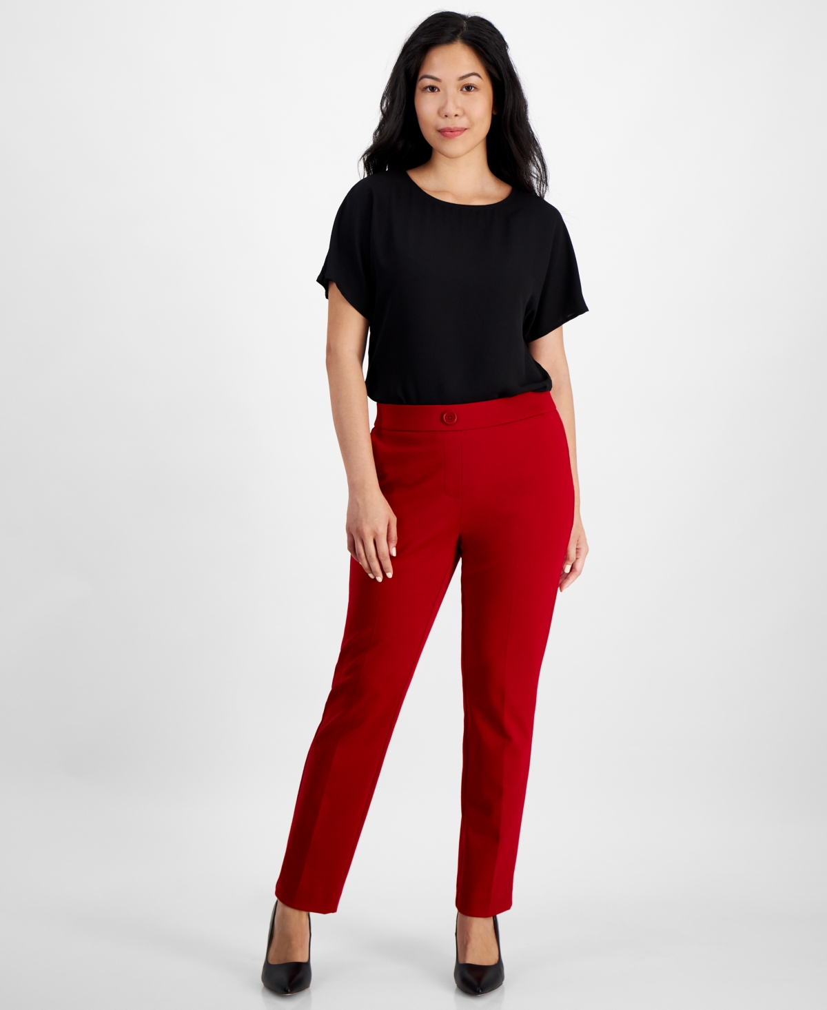Ak Anne Klein Petite Pull-On Faux-Fly Front Pants