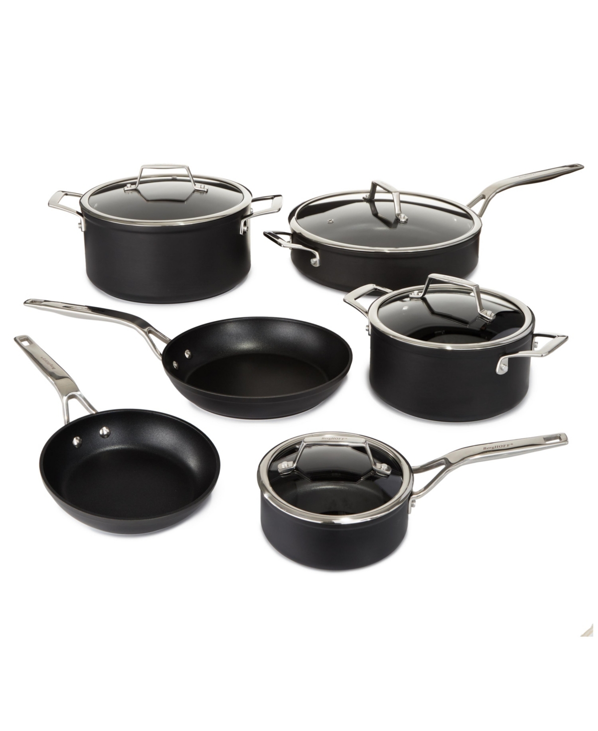 BergHOFF Essentials 10Pc Non-stick Hard Anodized Cookware Set With Glass lid,- Black
