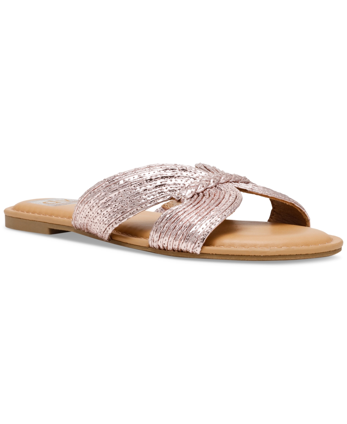 Dv Dolce Vita Women's Geeya Raffia Criss Cross Strap Flat Slide Sandals In Pink Snake