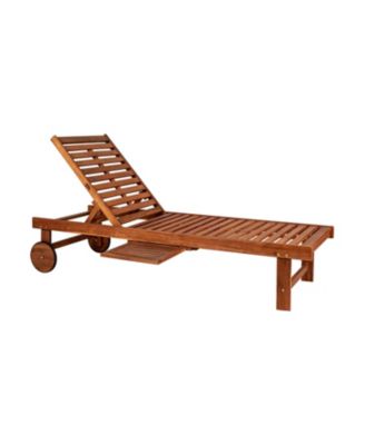 Seabrook 69 x 24 Inch Outdoor Acacia Wood Lounger with Cushion, 5-Position Back, Slide Table & Wheels, Dark Brown