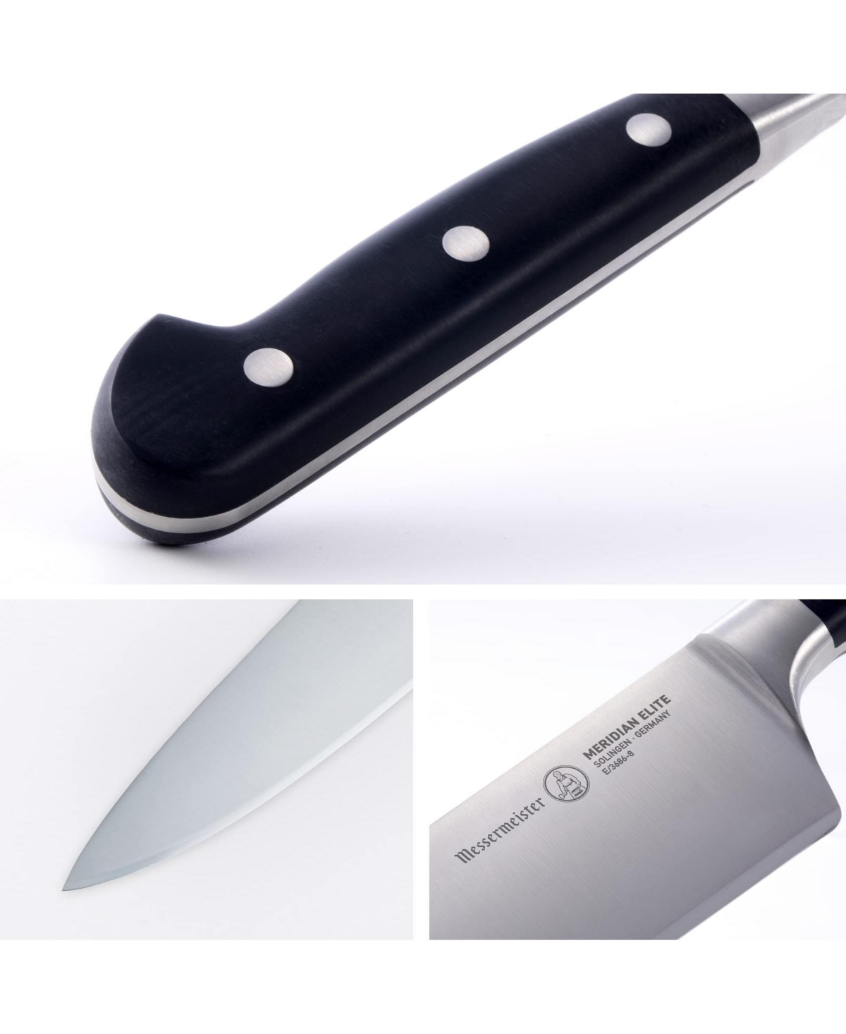 Messermeister Meridian Elite Stealth Chef s Knife, 8” - Silver with black handle