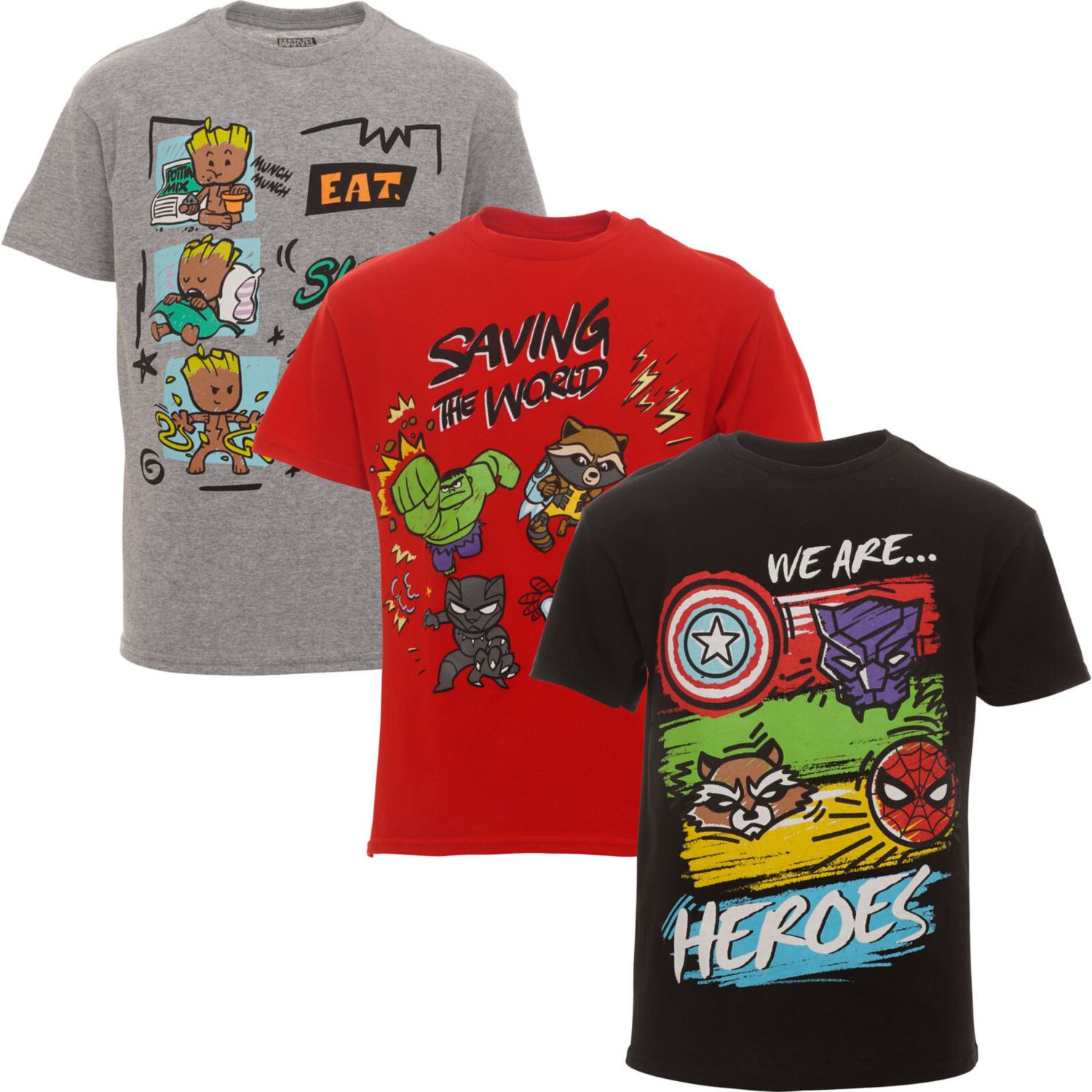 Boys Marvel 3 Pack T-Shirts