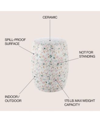 Chiara 17.5" Terrazzo Ceramic Garden Stool, White/Pink
