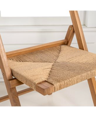 Kiawah Coastal Modern Wood Woven Seagrass Folding Chair, Natural (Set of 2)