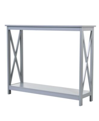 Grey Wooden Entryway Tabletop Furniture with Display Shelf Stand and X Bar