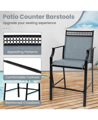 Outdoor Counter Stools Set of 2 with Footrest & Armrests Metal Frame for Backyard