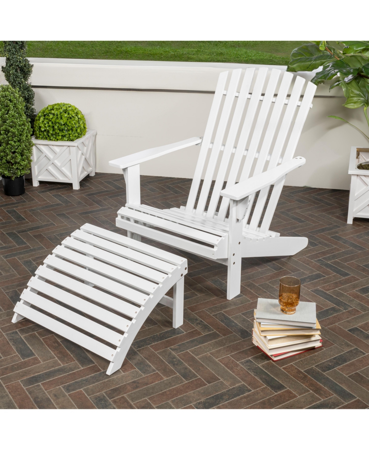 Saranac 2-Piece Traditional Rustic Acacia Wood Adirondack Chair with Detachable Ottoman, Cashmere Blue