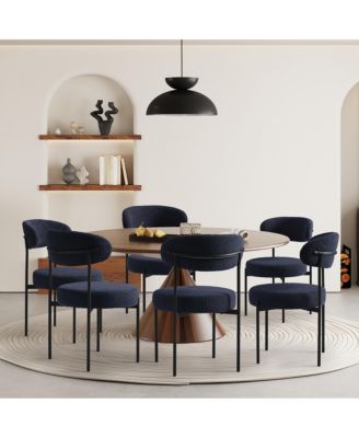 Mid-Century Modern Upholstered Sherpa Round Dining Chairs (Set of 6)
