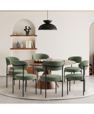 Mid-Century Modern Upholstered Sherpa Round Dining Chairs (Set of 6)