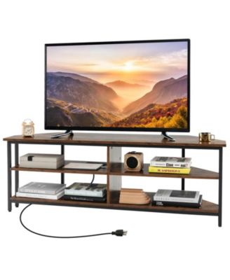 Corner TV Stand for TVs up to 65" TV Console Table with AC OutletsandUSB A Ports
