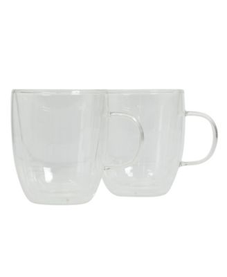 Retro Machiato Large 16 Ounce Insulated Double Wall Glass Coffee & Tea Cups, Set of 2