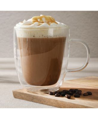 Retro Machiato Large 16 Ounce Insulated Double Wall Glass Coffee & Tea Cups, Set of 2