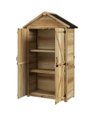 Outdoor Storage Cabinet with Asphalt Roof Lockable Doors Natural