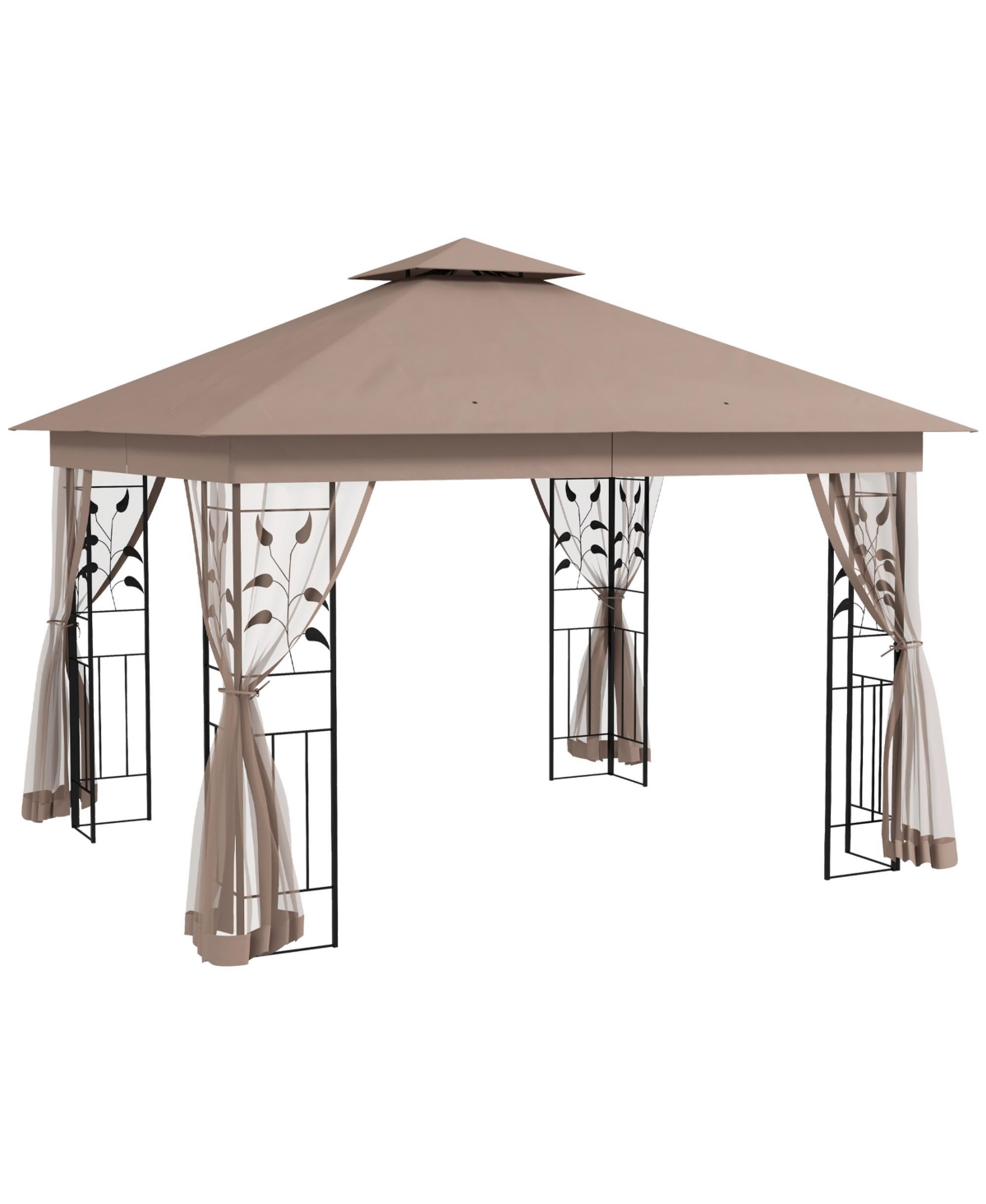 Outsunny 10' x 11.5' Metal Patio Gazebo, Double Canopy, Tree Motifs, Gray
