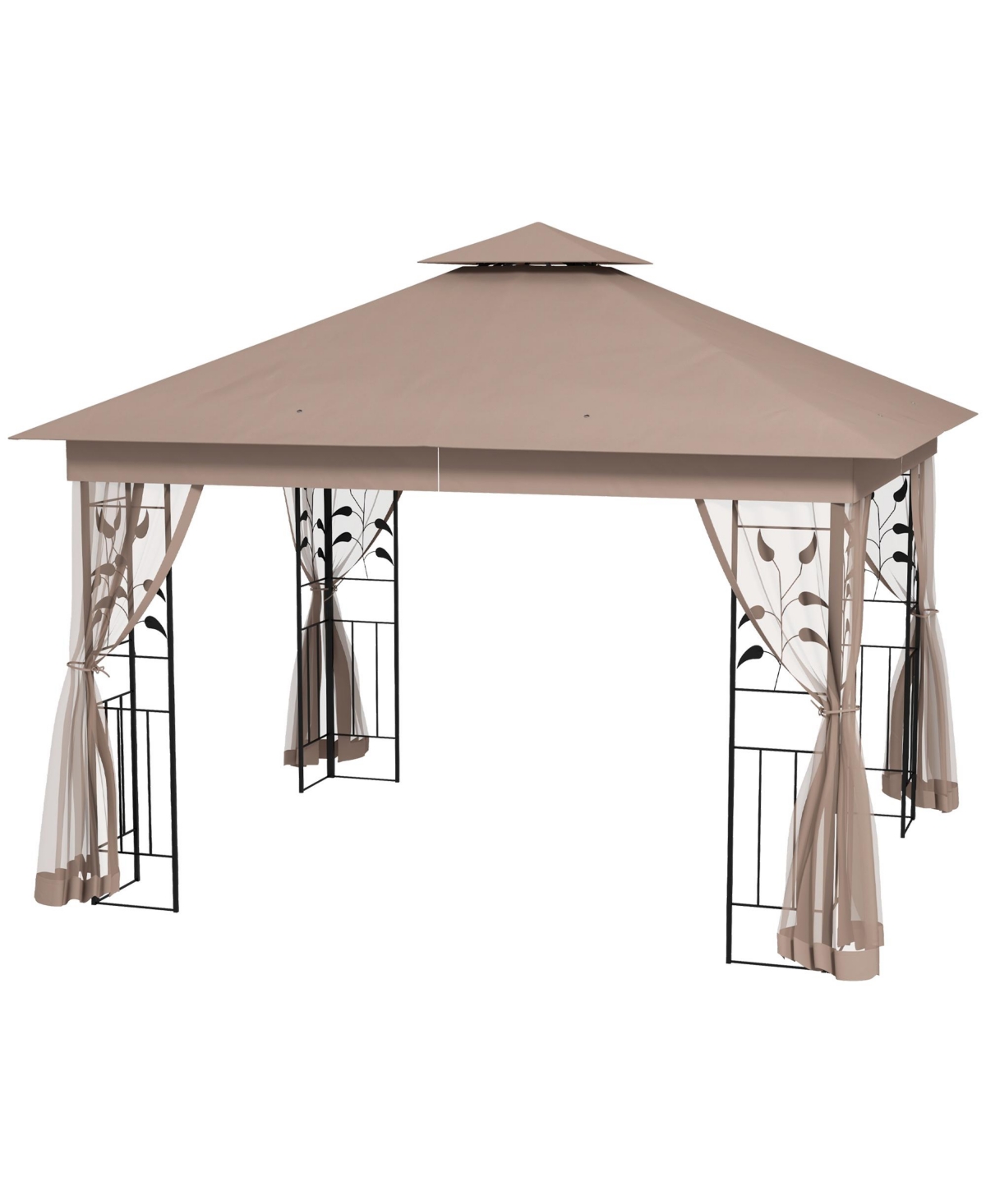 Outsunny 10' x 11.5' Metal Patio Gazebo, Double Canopy, Tree Motifs, Gray