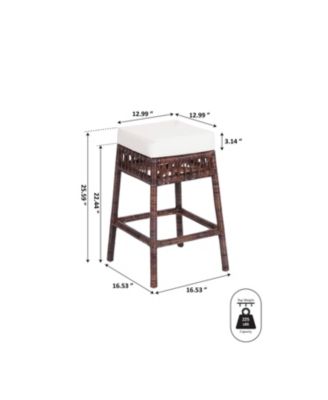 Bali 25.5" Bohemian Basics Rattan Backless Counter Stool, White Cushion with Dark Brown Woven Frame
