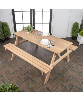 Shoreham 55" Modern Classic Outdoor Wood Picnic Table Benches with Umbrella Hole, Light Teak