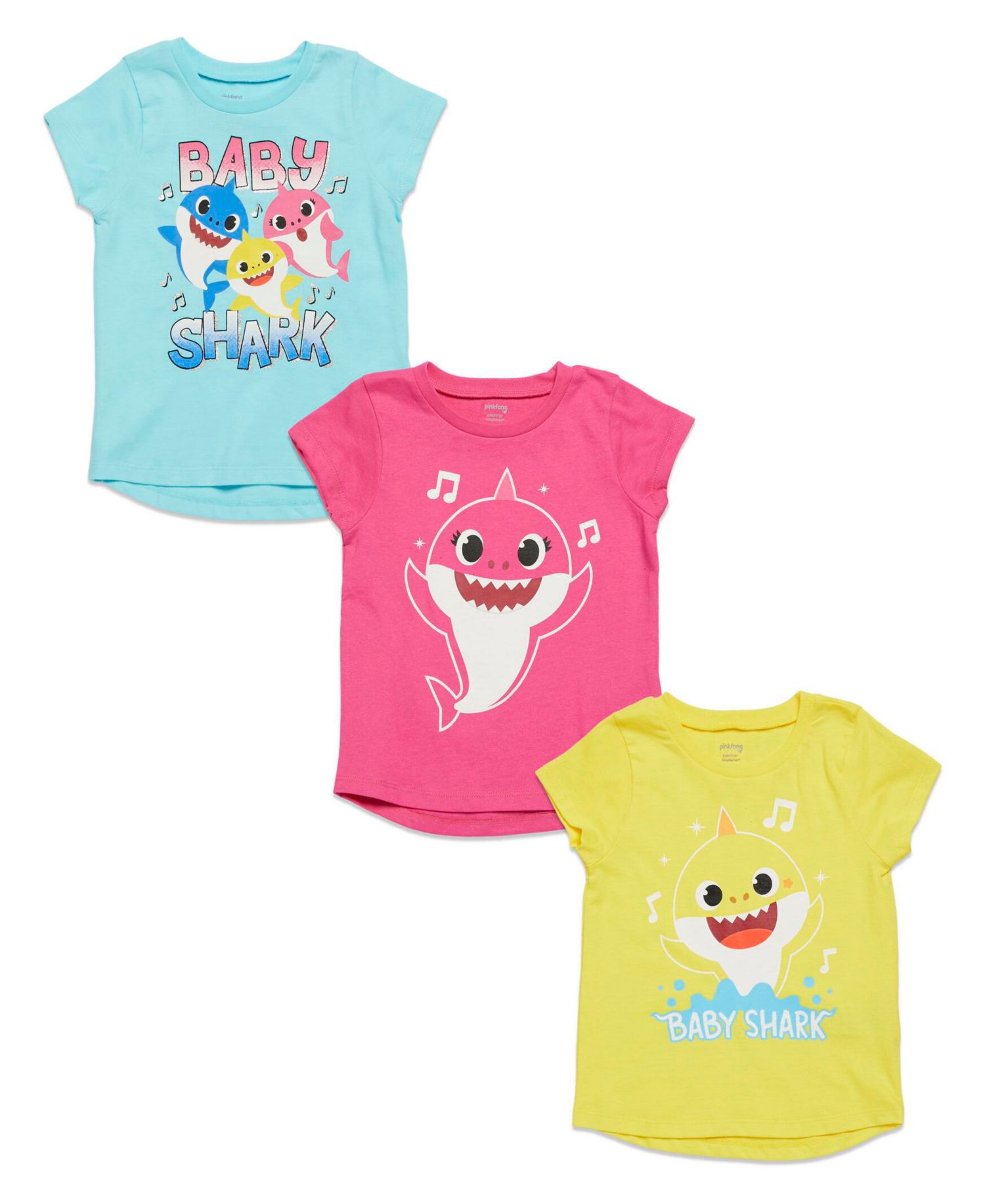 Girls Pinkfong Shark 3 Pack T-Shirts