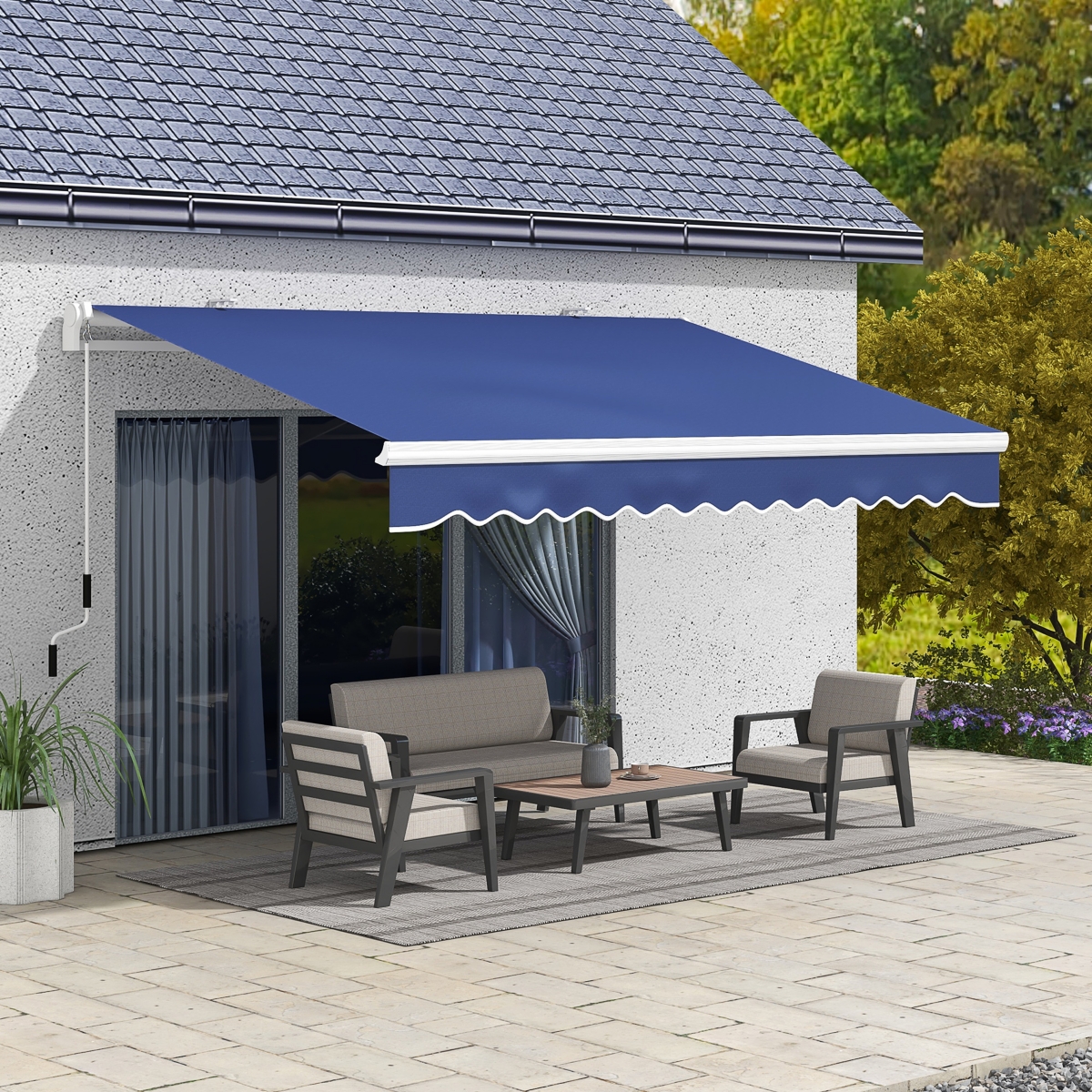 Outsunny 13' x 8' Manual Retractable Awning Sunshade Shelter, &
