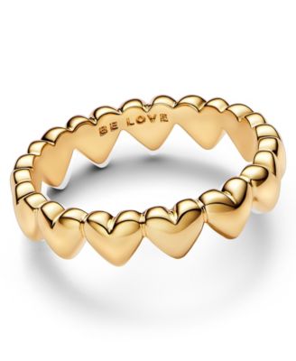 14K Gold-Plated Row of Hearts Ring