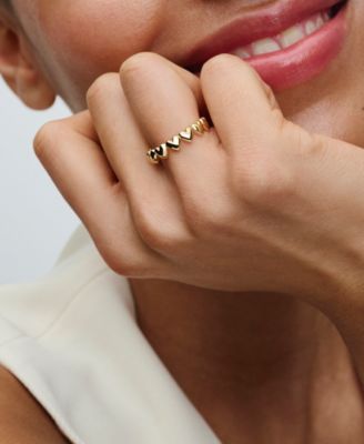14K Gold-Plated Row of Hearts Ring