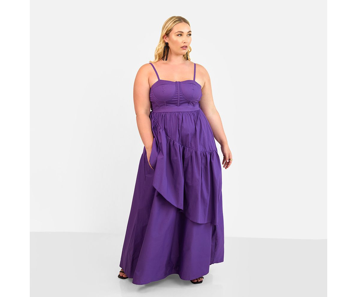 Rebdolls Plus Size Violette Poplin Corset Ruffle Maxi A Line Dress