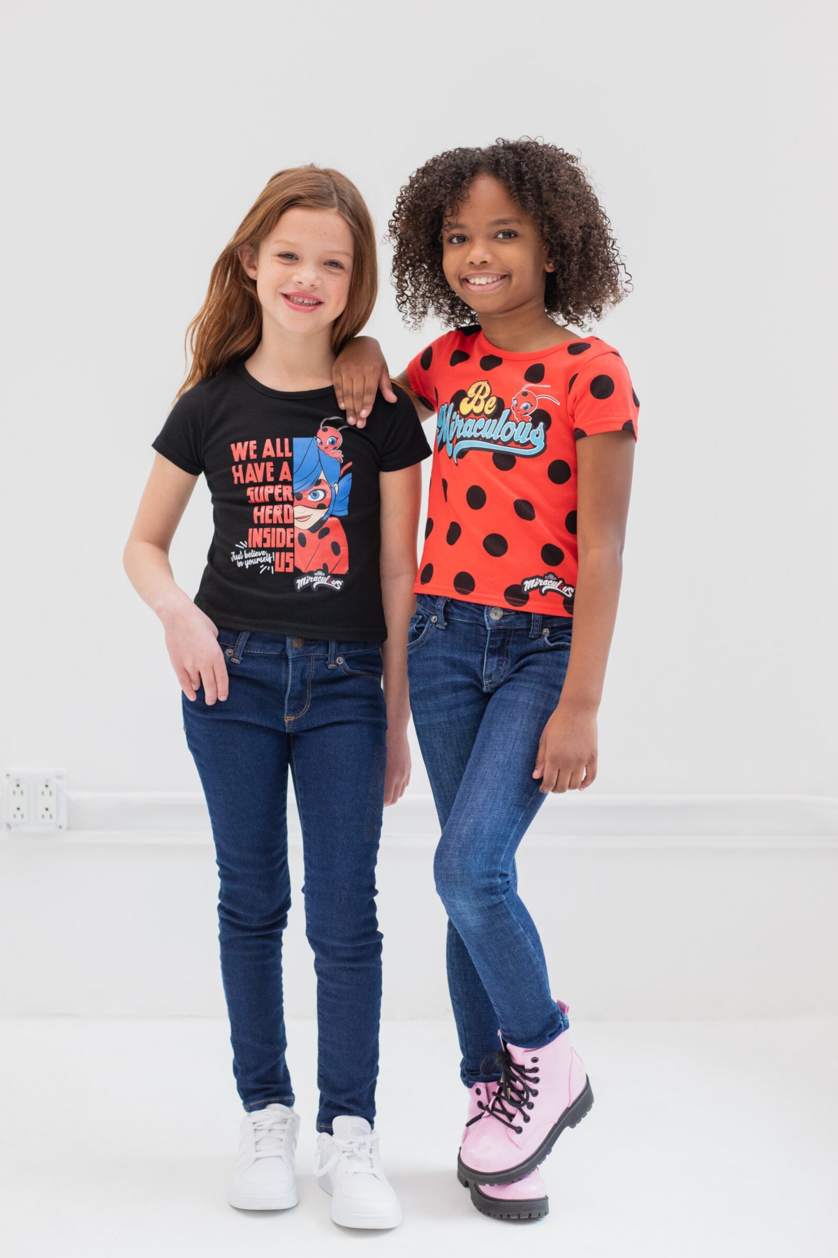 Miraculous Ladybug Cat Noir Rena Rouge Girls 2 Pack T-Shirts Toddler to Big Kid -red