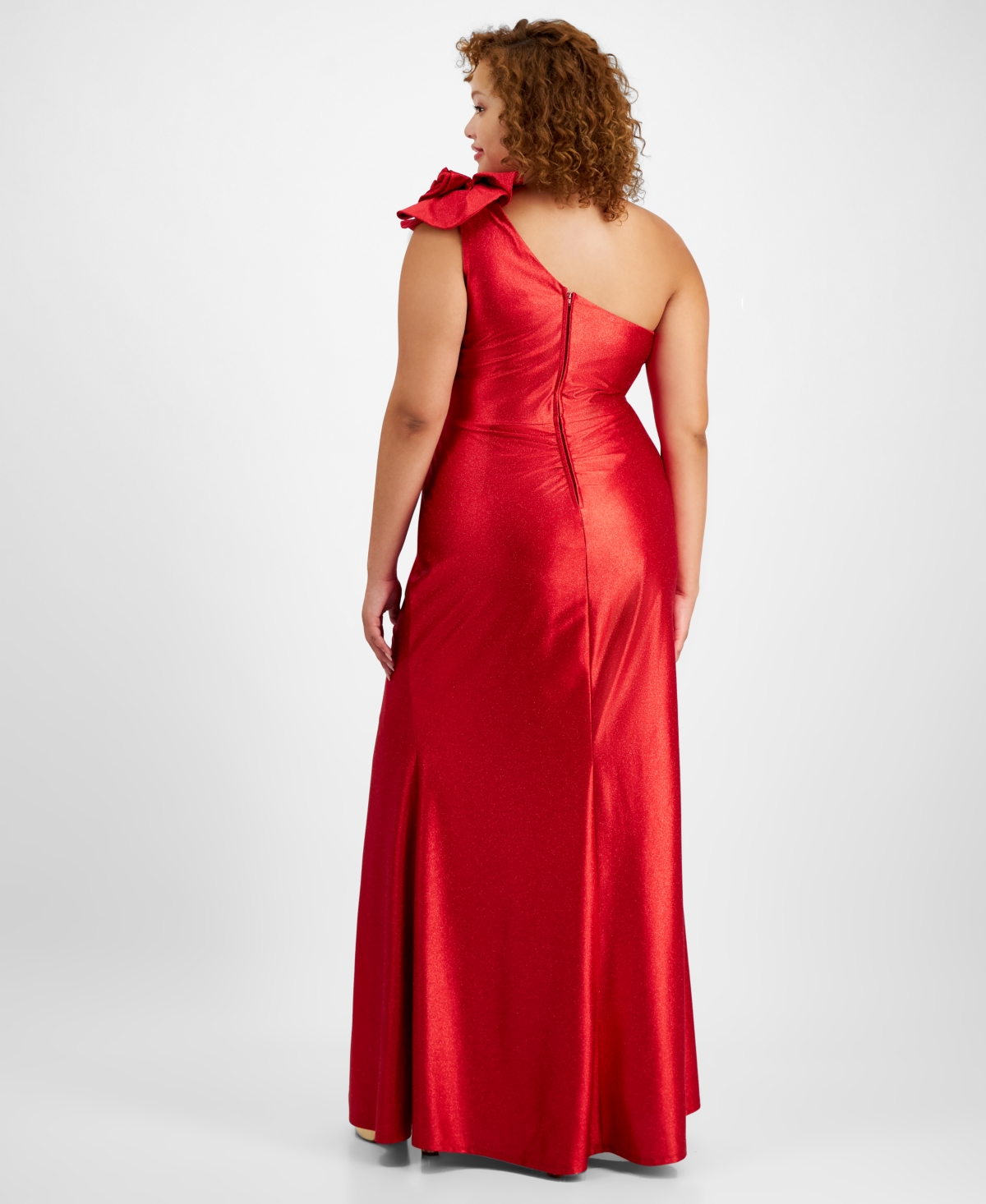 Emerald Sundae Trendy Plus Size Ruffle-Shoulder Gown