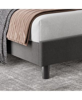 Queen Size Bed Frame with Adjustable Headboard, Linen Upholstered Platform Bedframe with Strong Wooden Slats, Mattress Foundation, No Box Spring Needed, Easy Assembly, Grey