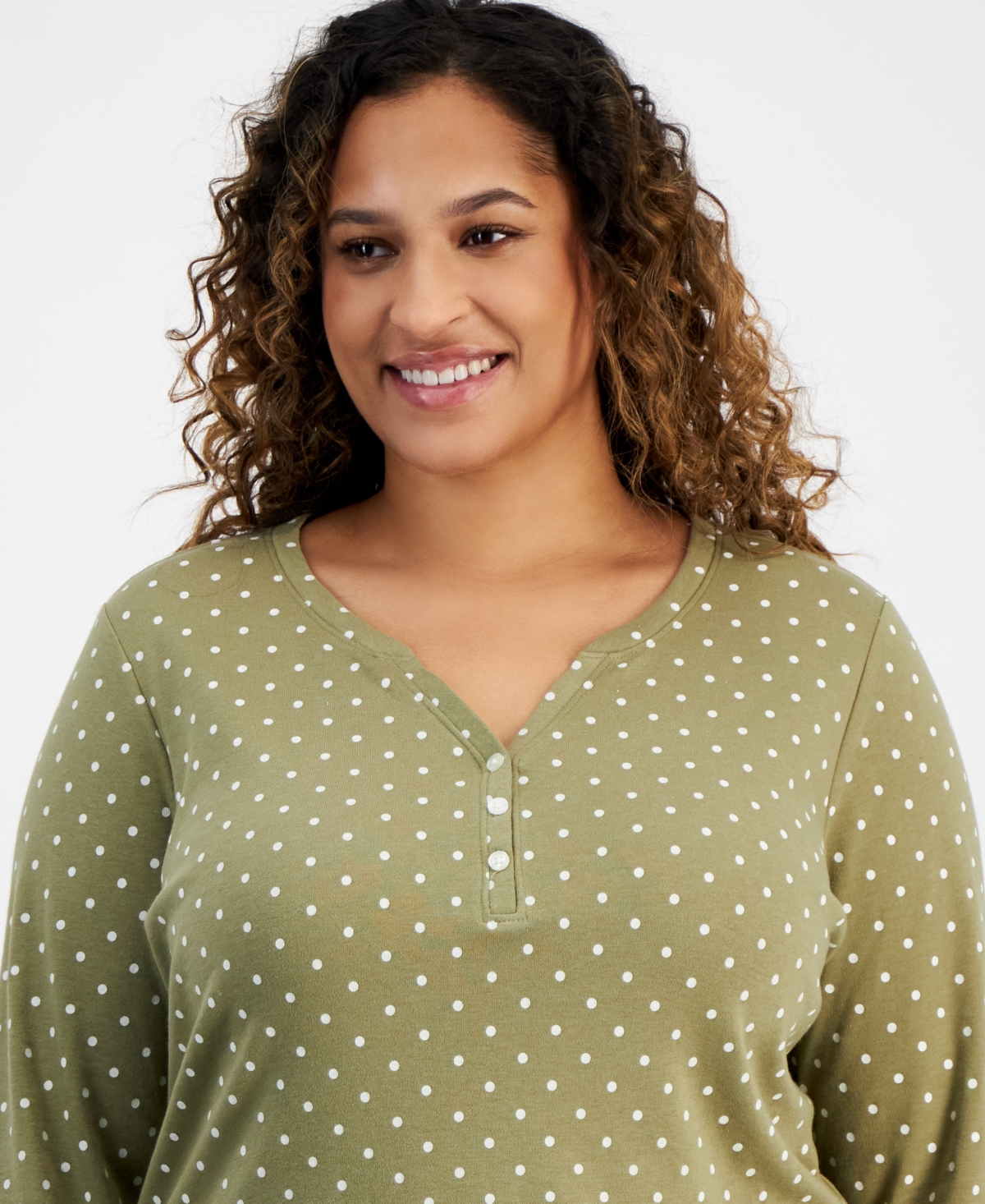 Style & Co Plus Size Printed Henley 3/4-Sleeve Top, Created for Macy's