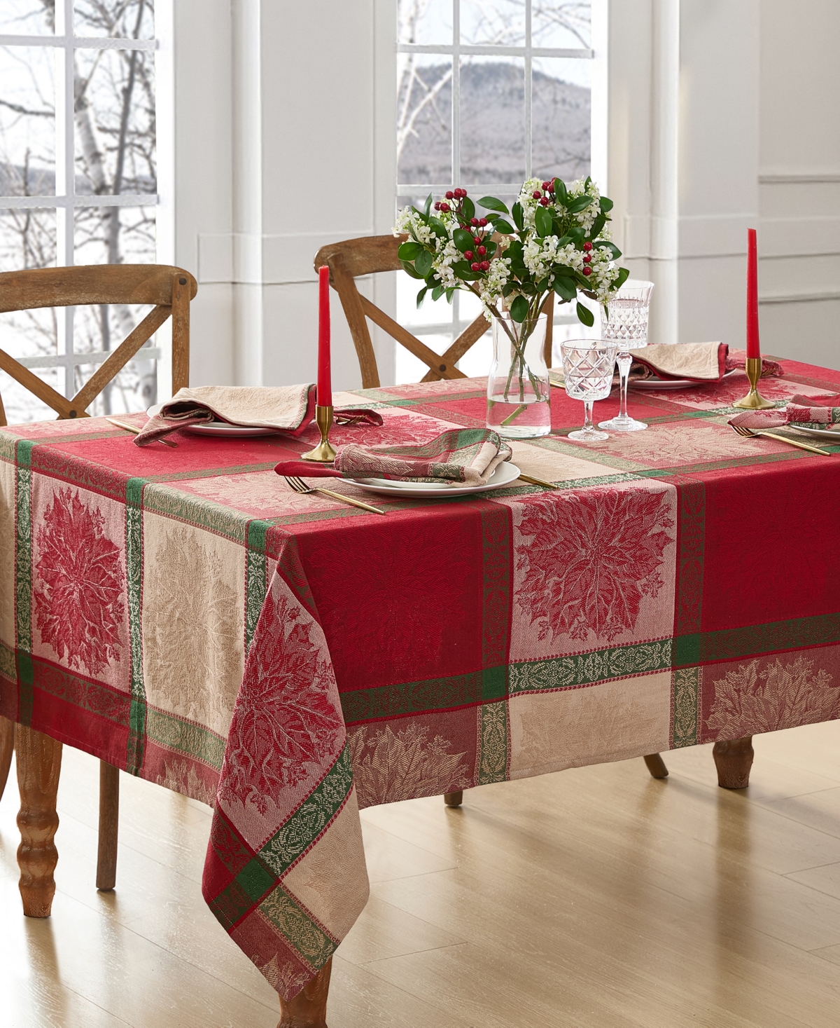 Elrene Prestige Poinsettia Jacquard Rectangle Tablecloth, 84"x 60" In Multi