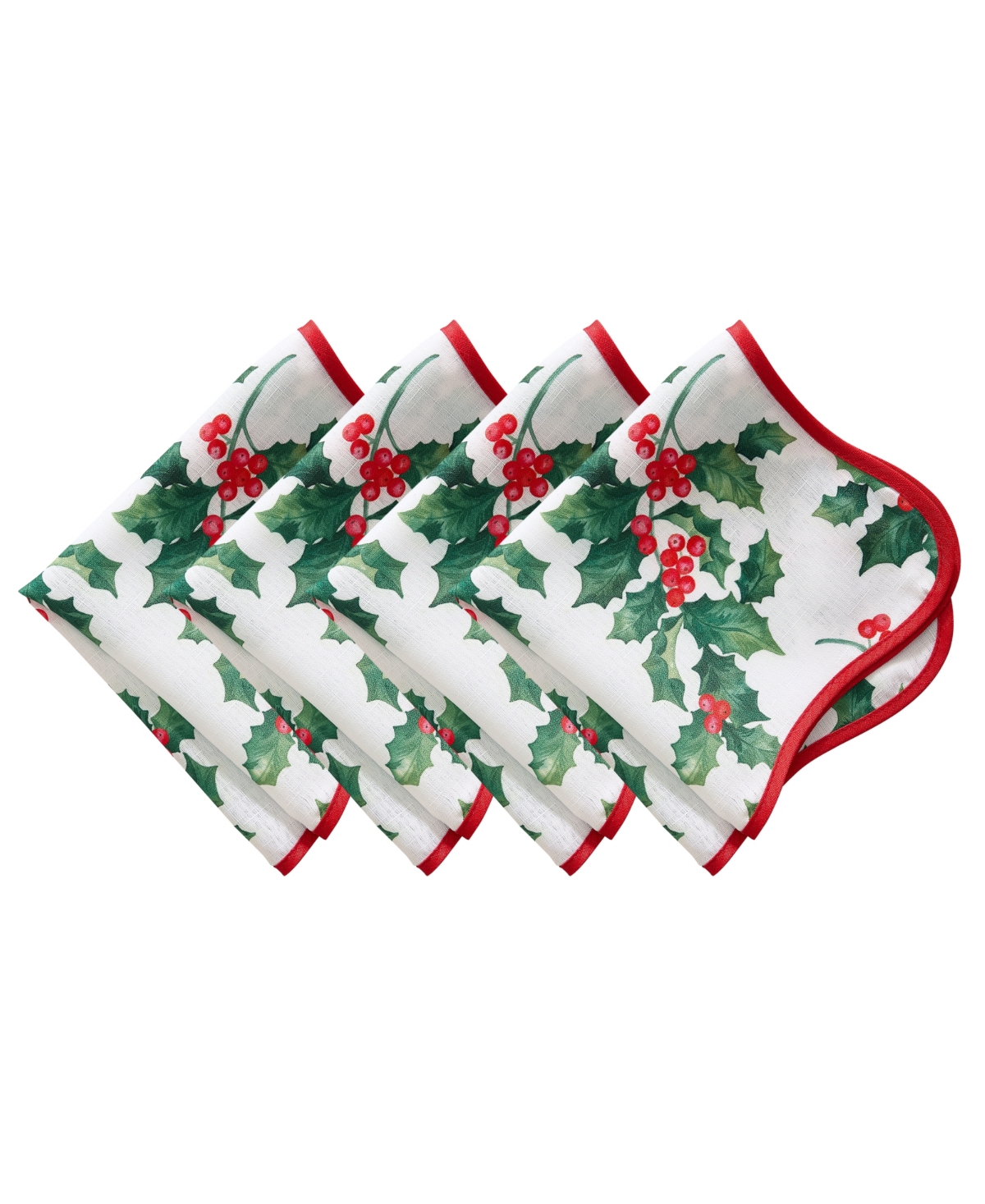 Elrene Classic Holly Scallop Border Napkins 17"x 17", Set Of 4 In Multi