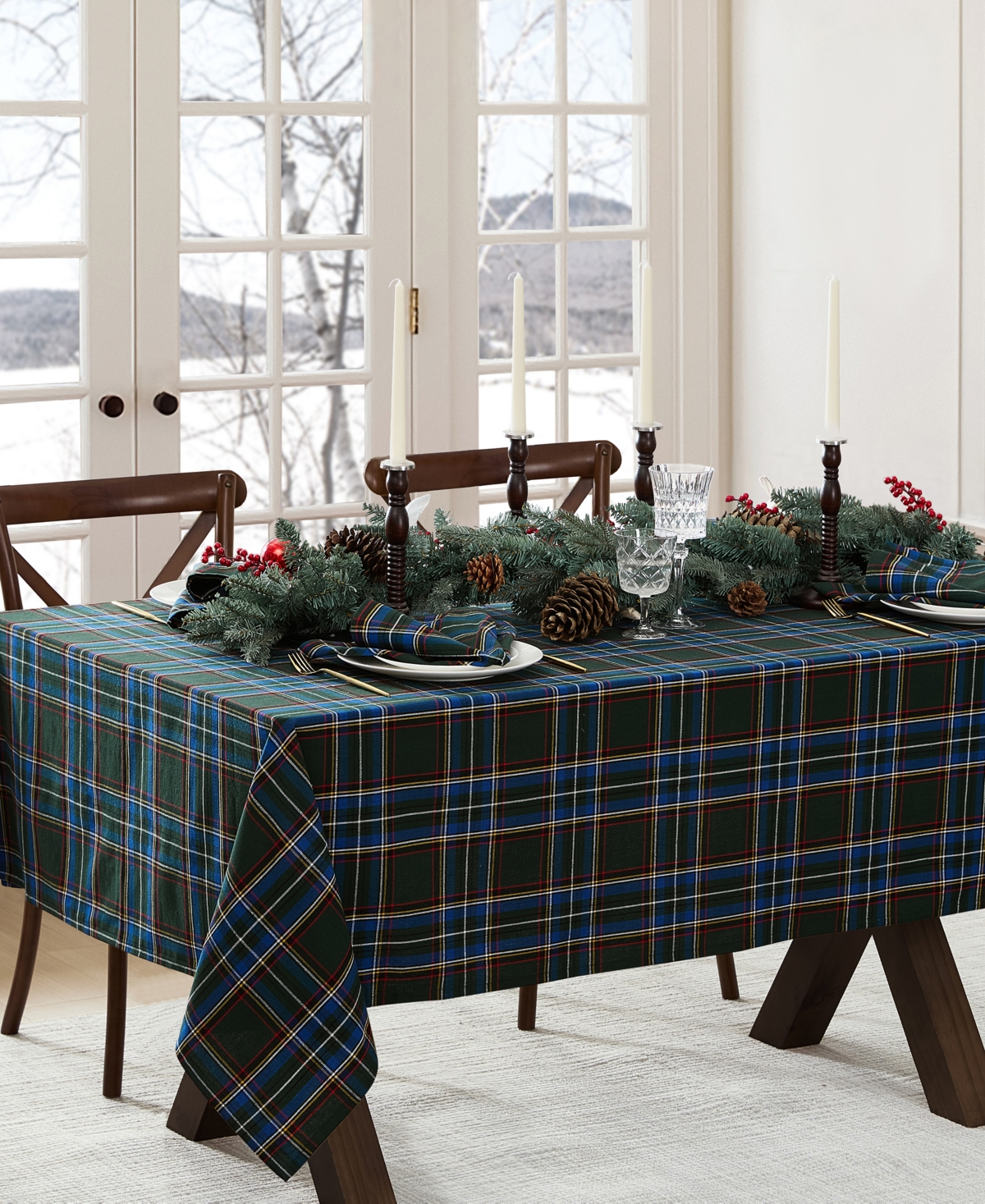 Elrene Stowe Tartan Holiday Plaid Table Runner, 90"x 13" In Green