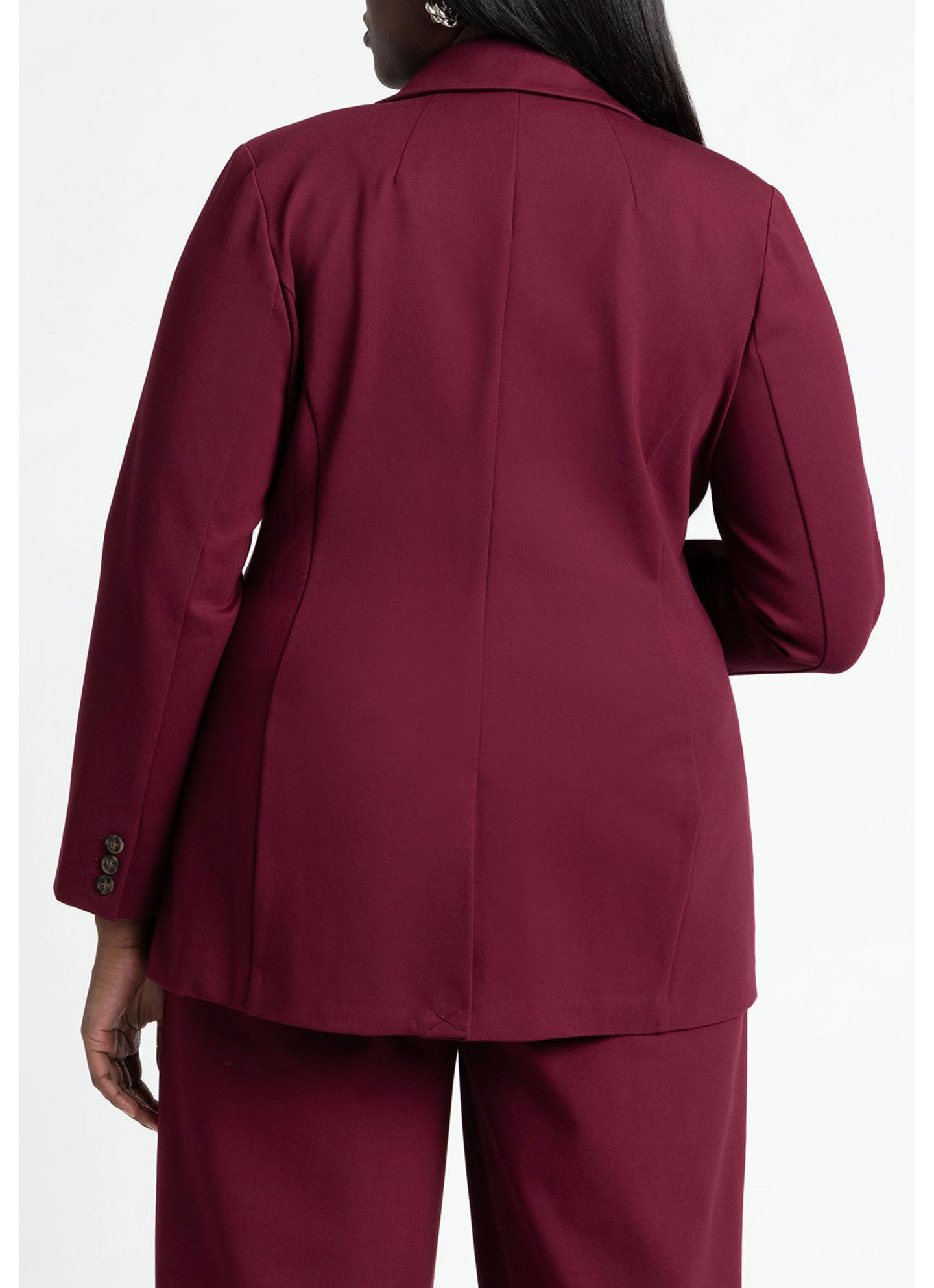 Женский пиджак ELOQUII The Ultimate Stretch Long Two Button Blazer, цвет: Тёмно-бордовый — фото 3