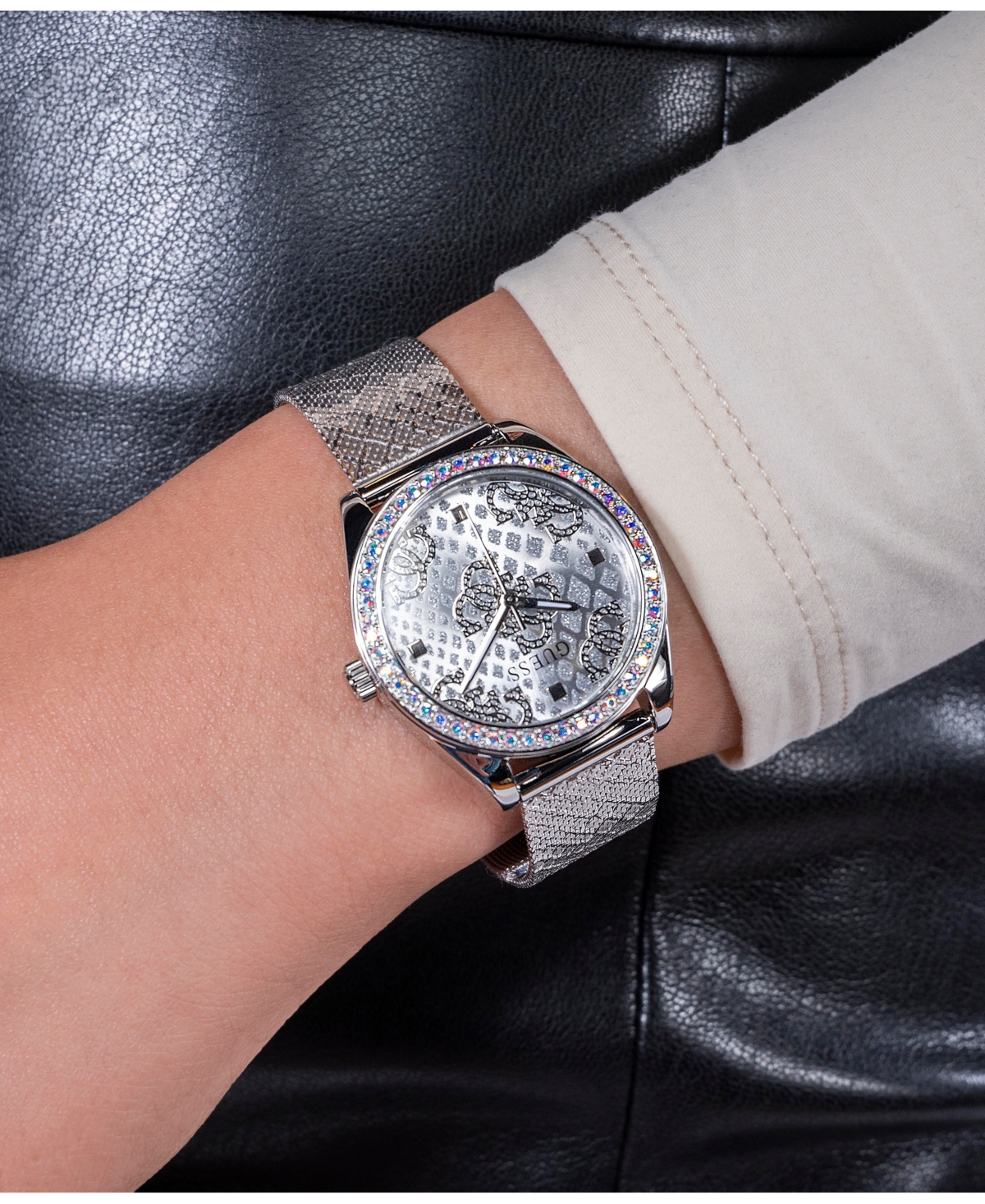 Guess Women's Analog Silver Mesh Watch 32mm In Silver