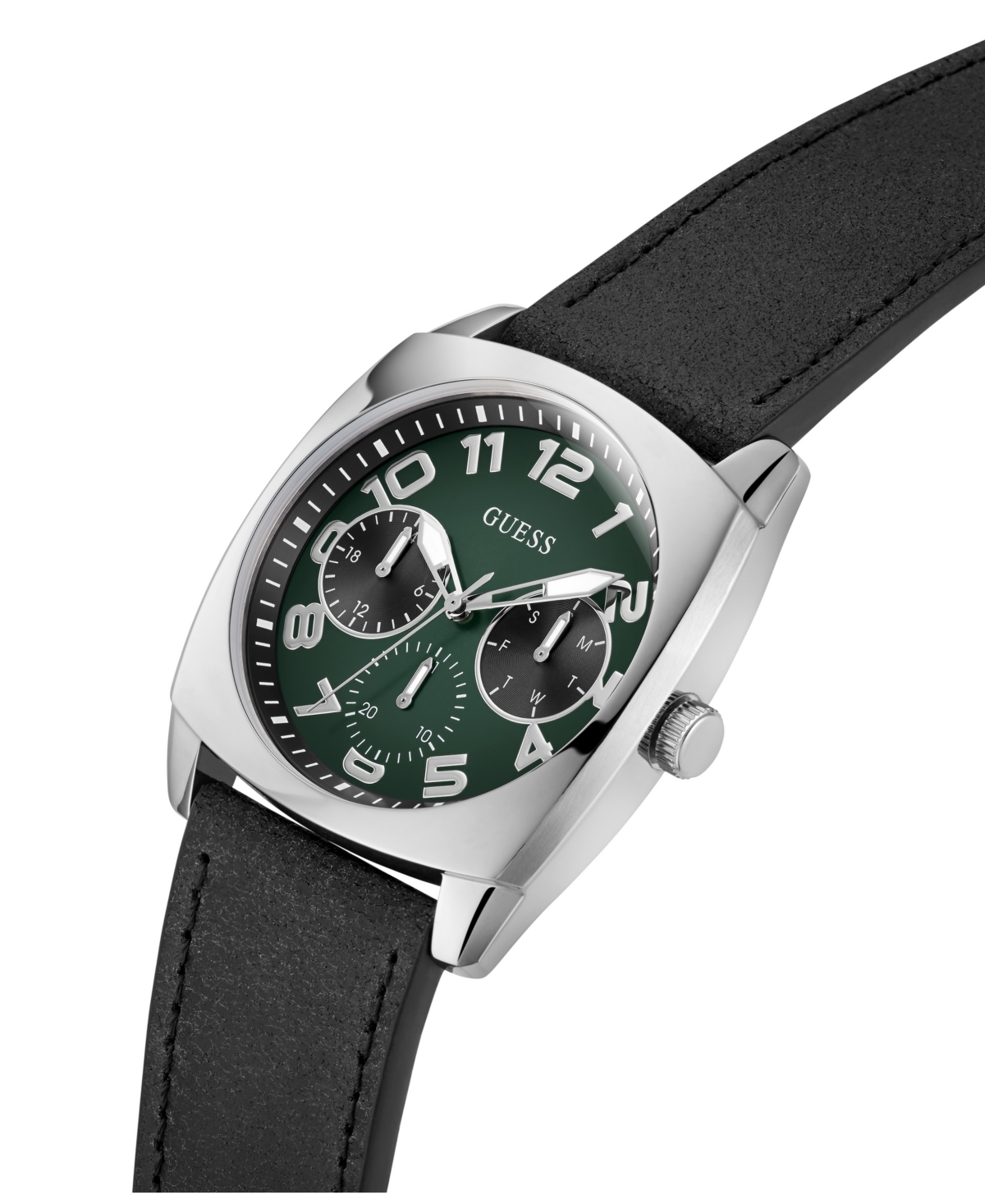Guess Men's Multi-function Black Genuine Leather Watch 41mm In Black