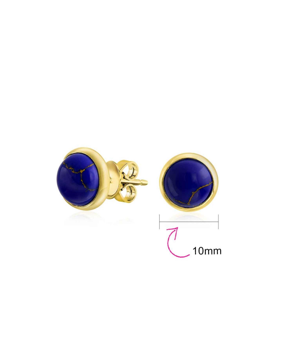 Bling Jewelry Simple Blue Synthetic Blue Natural Lapis Lazuli Bezel Set Round Dome Button Stud Earrings For Women Gold Plated Sterling Silver - Gold b