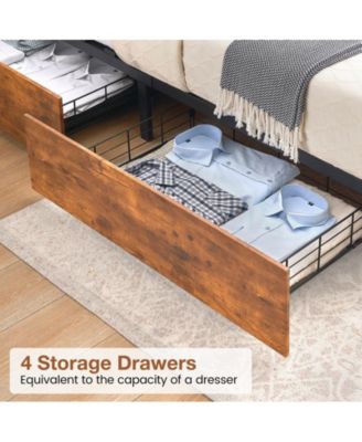 Queen Size Bed Frame with LED Lights and USB Charging Ports Headboard