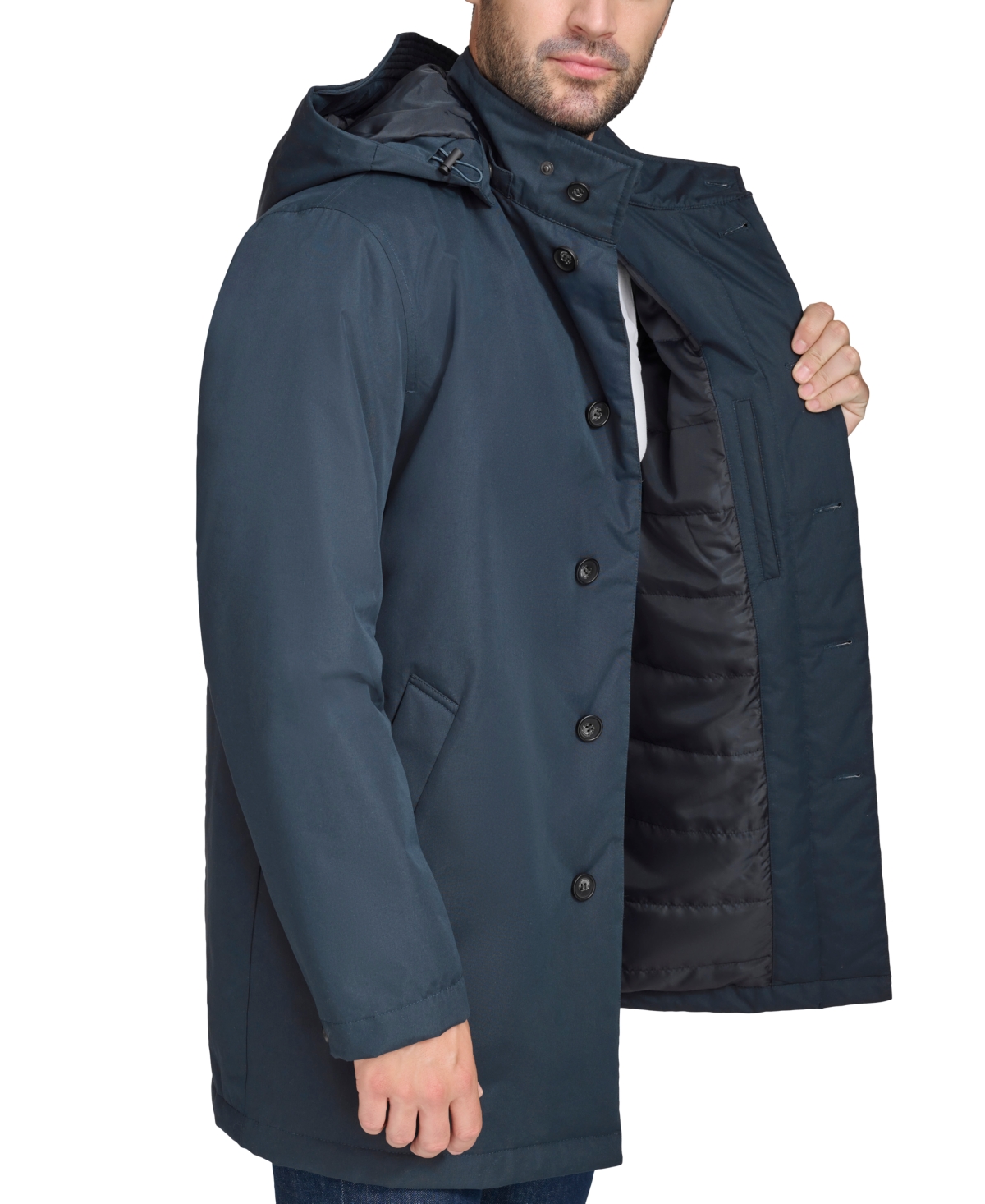 Cole Haan Men's Rain Coat With Removable Hood In Navy