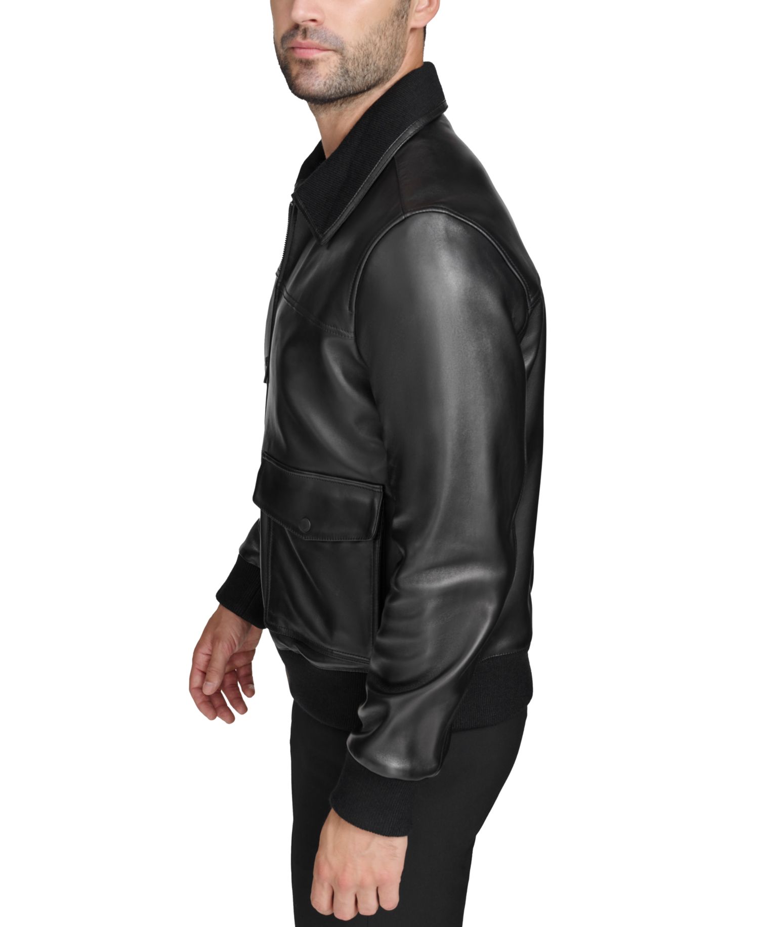 Men's Full-Zip Genuine Leather Bomber Jacket