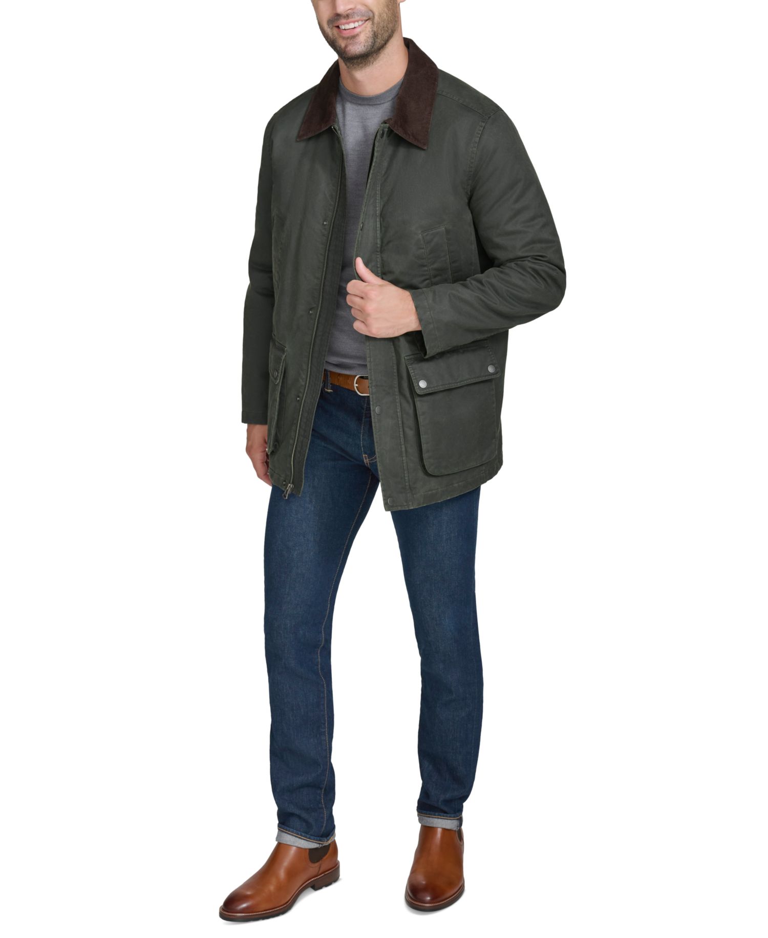 Men's Corduroy-Shirt-Collar Waxed Rain Jacket