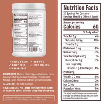 Keto Coffee Creamer Powder Vanilla Chai — Keto-Friendly, Non-Dairy & Low Sugar Creamer. Made with Grass-fed Collagen Protein Powder, MCT Oil & Monk Fruit. Soy & Gluten Free (7.1 OZ)