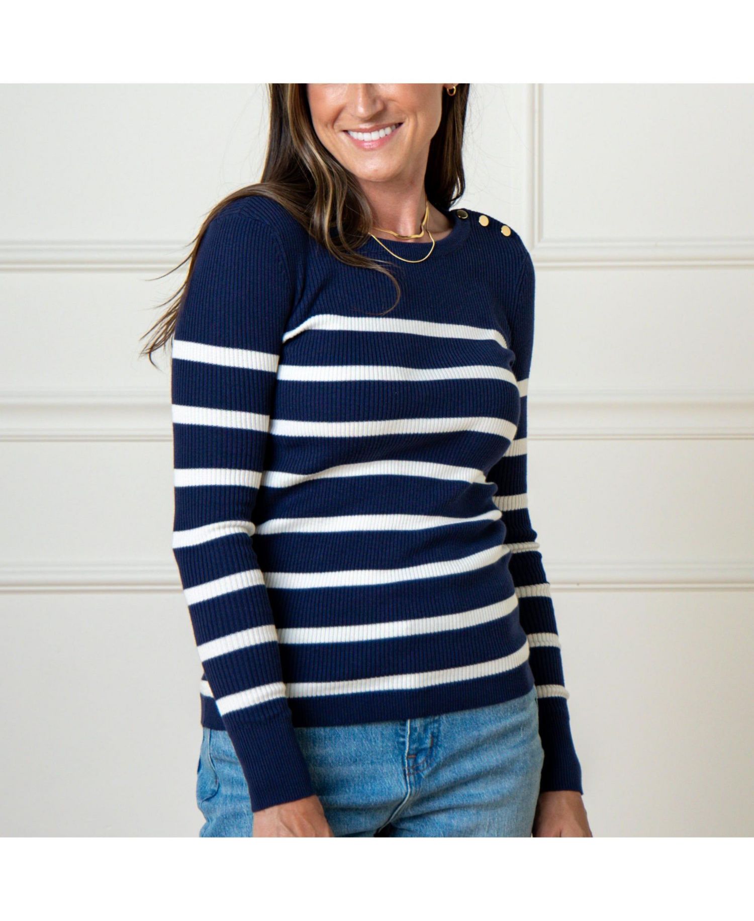 Women's Hope and Henry Long Sleeve Breton Button Sweater Made from Organic Cotton