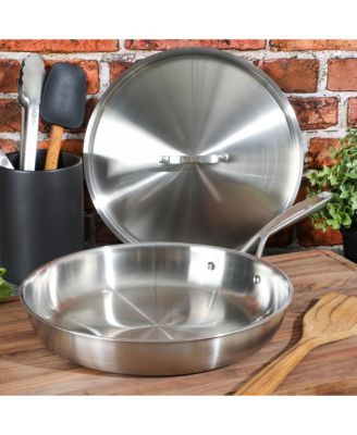 12 Inch Stainless Steel Triply Professional Grade Fry Pan w/ Stainless Lid