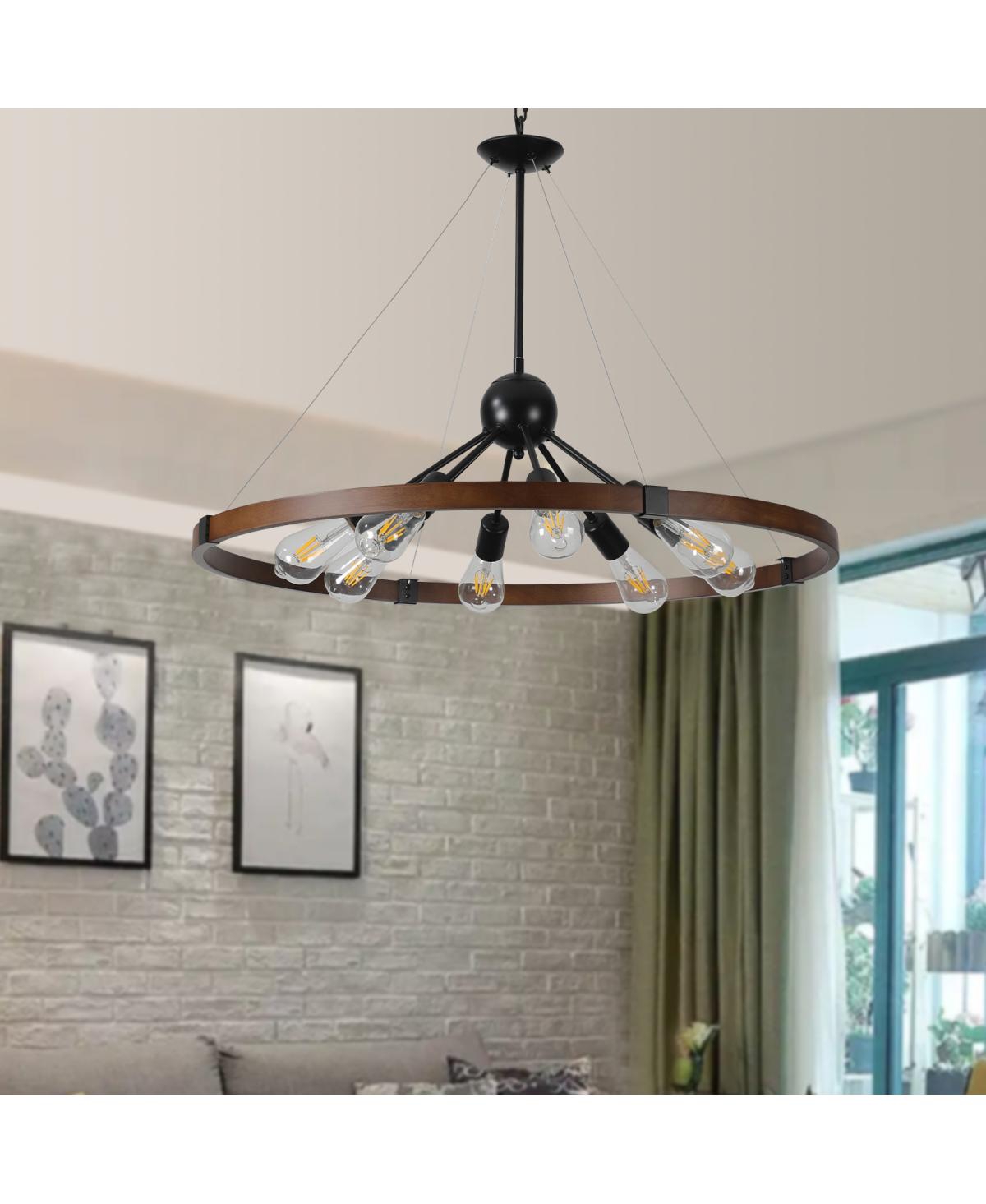 Streamdale Furniture 8-Light Retro Farmhouse Chandelier For Kitchen, Living Room, Dining Room(No Bulbs) - Walnut+black