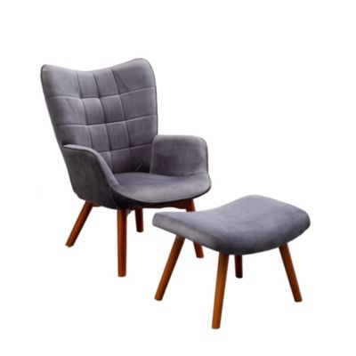 Contemporary Silky Velvet Tufted Accent Chair with Ottoman