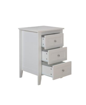 Streamdale Modern White 3-Drawer Nightstand with USB Charging