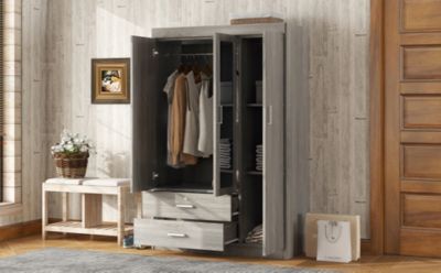 Streamdale 3-Door Mirror Wardrobe with shelves, Gray