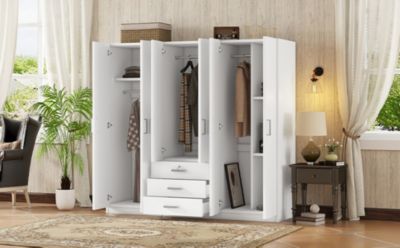 Streamdale 6-Doors Wooden Wardrobe Storage for Bedroom, with Big Drawers, White